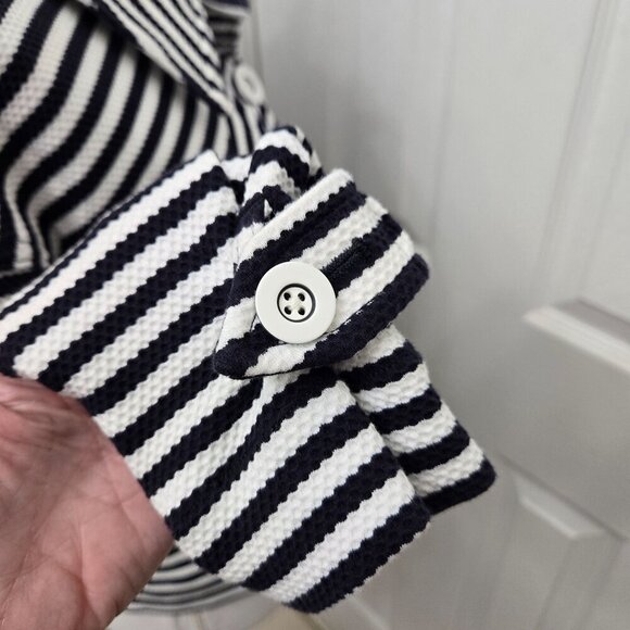 Cabi Harbor Jacket Small Stripes Knit navy White Button-Front Drawstring Waist - Picture 10 of 16